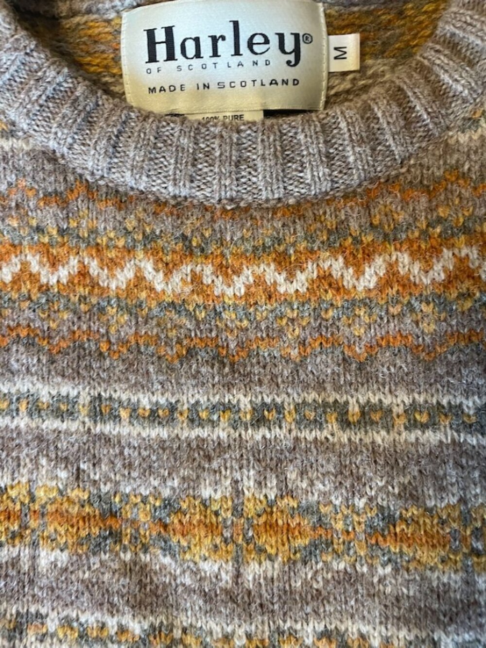 Harley of Scotland Wool Sweater Tan Orange Green